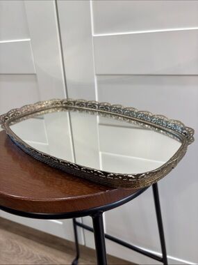Vintage Brass Mirrored Vanity Tray